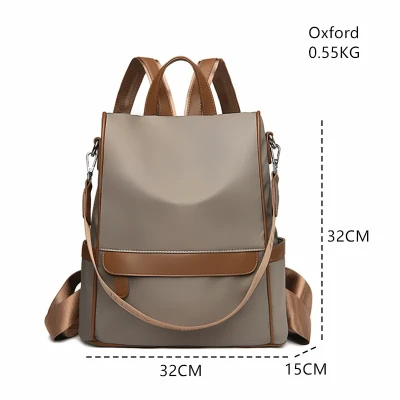 Design Women Backpack Nylon Waterproof Anti-Theft Travel Bagpack(Coffee)