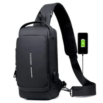 USB charging sport sling Anti-theft shoulder bag (Black shape)