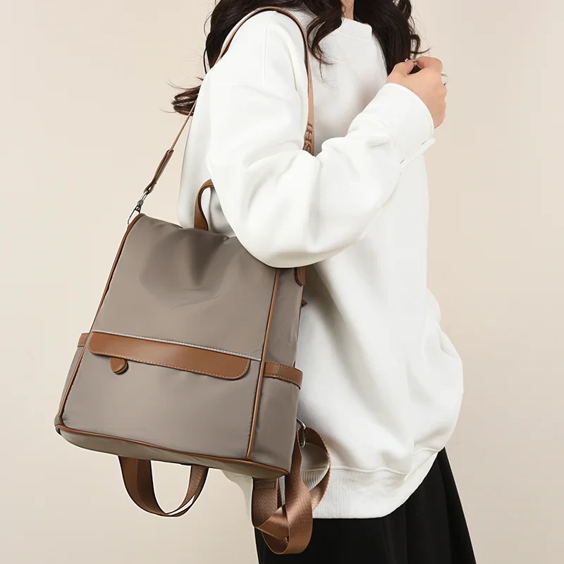 New Design Women Backpack Nylon Waterproof Anti-Theft Travel Bagpack(Coffee)