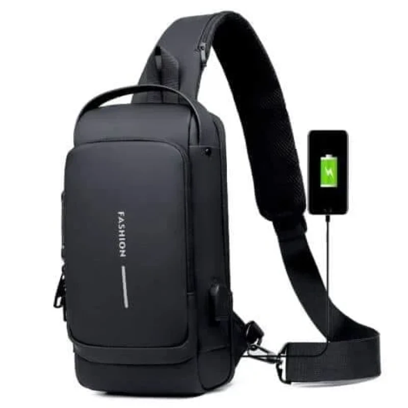 (Wallet ফ্রি) shoulder bag With Lock - Black
