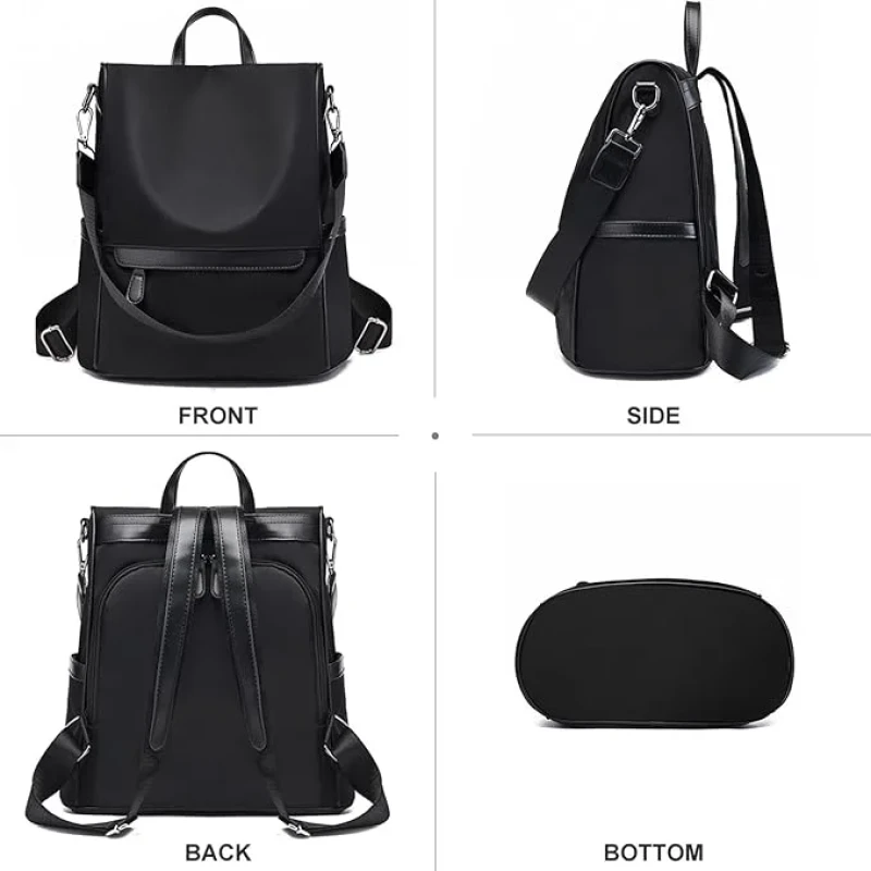 New Design Women Backpack Nylon Waterproof Anti-Theft Travel Bagpack(black)
