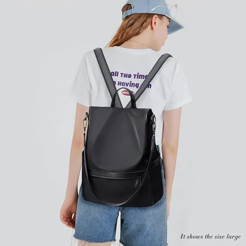 New Design Women Backpack Nylon Waterproof Anti-Theft Travel Bagpack(black)