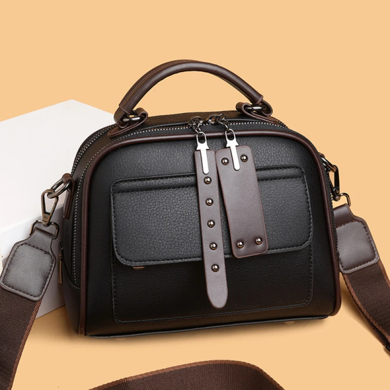 High end ladies' handbag multi-layer large capacity commuting bag(Black)
