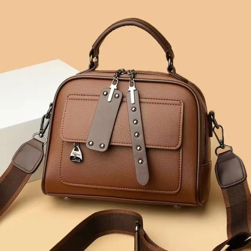 High end ladies' handbag multi-layer large capacity commuting bag(Coffee)