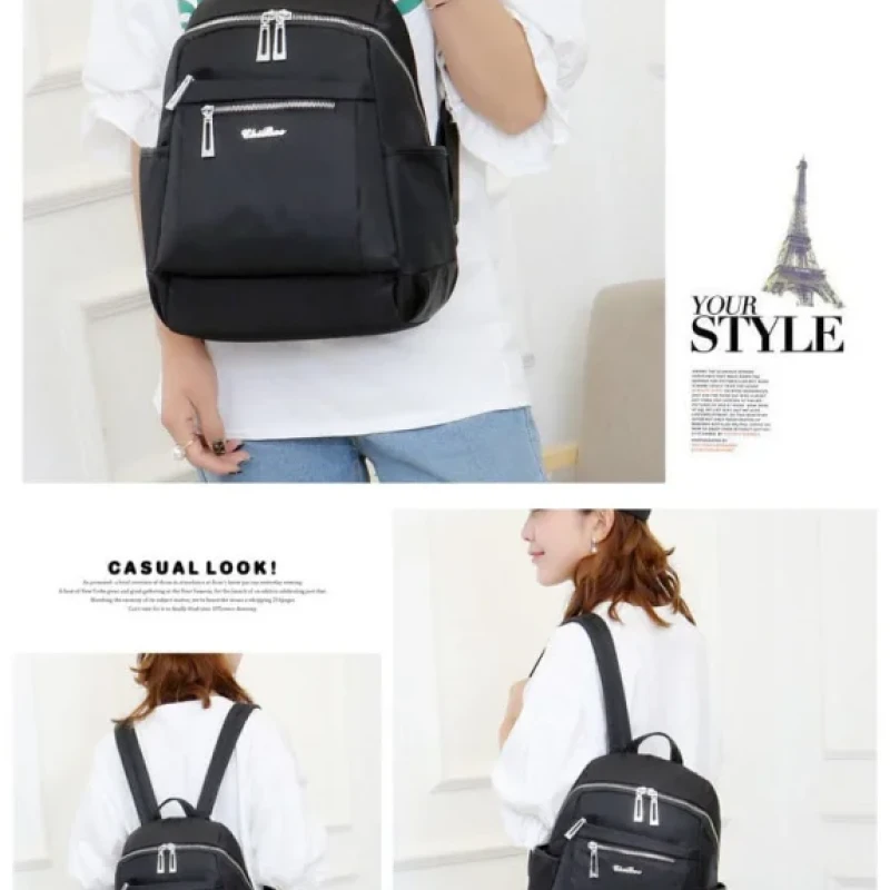 Nylon Backpack Durable Waterproof Casual Shoulder Bag (Black Color)