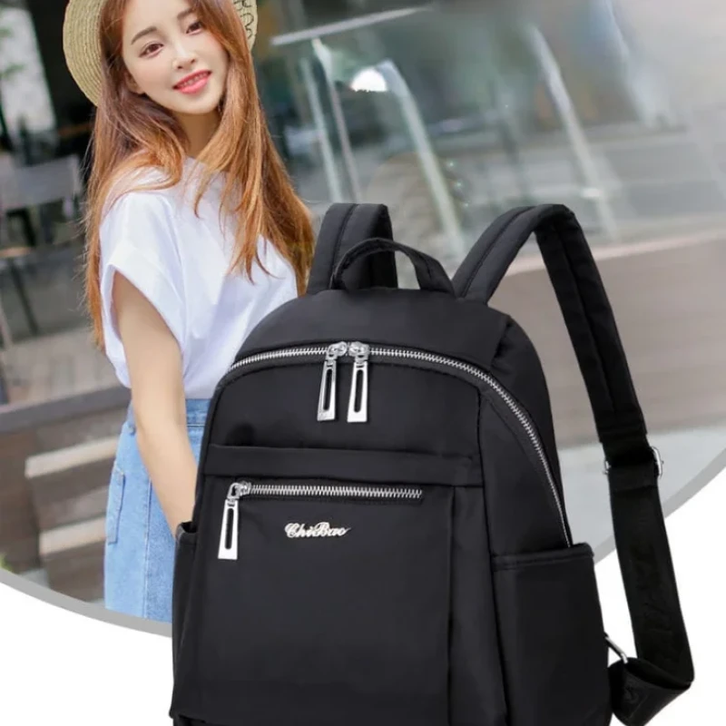 Nylon Backpack Durable Waterproof Casual Shoulder Bag (Black Color)