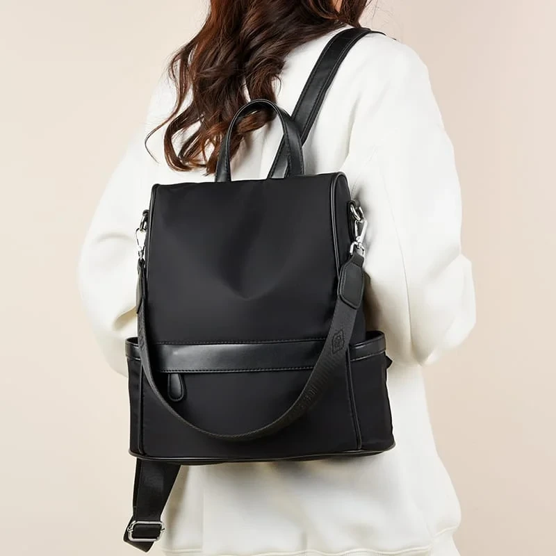 New Design Women Backpack Nylon Waterproof Anti-Theft Travel Bagpack(black)