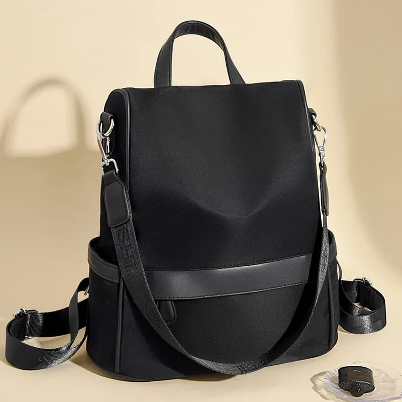 New Design Women Backpack Nylon Waterproof Anti-Theft Travel Bagpack(black)