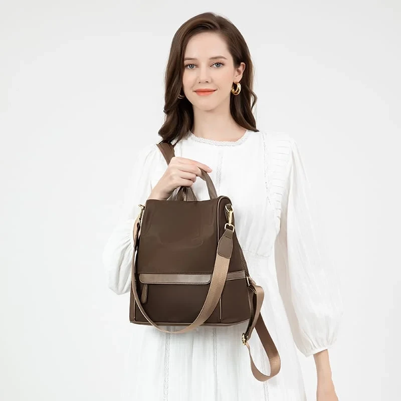New Design Women Backpack Nylon Waterproof Anti-Theft Travel Bagpack(Coffee)